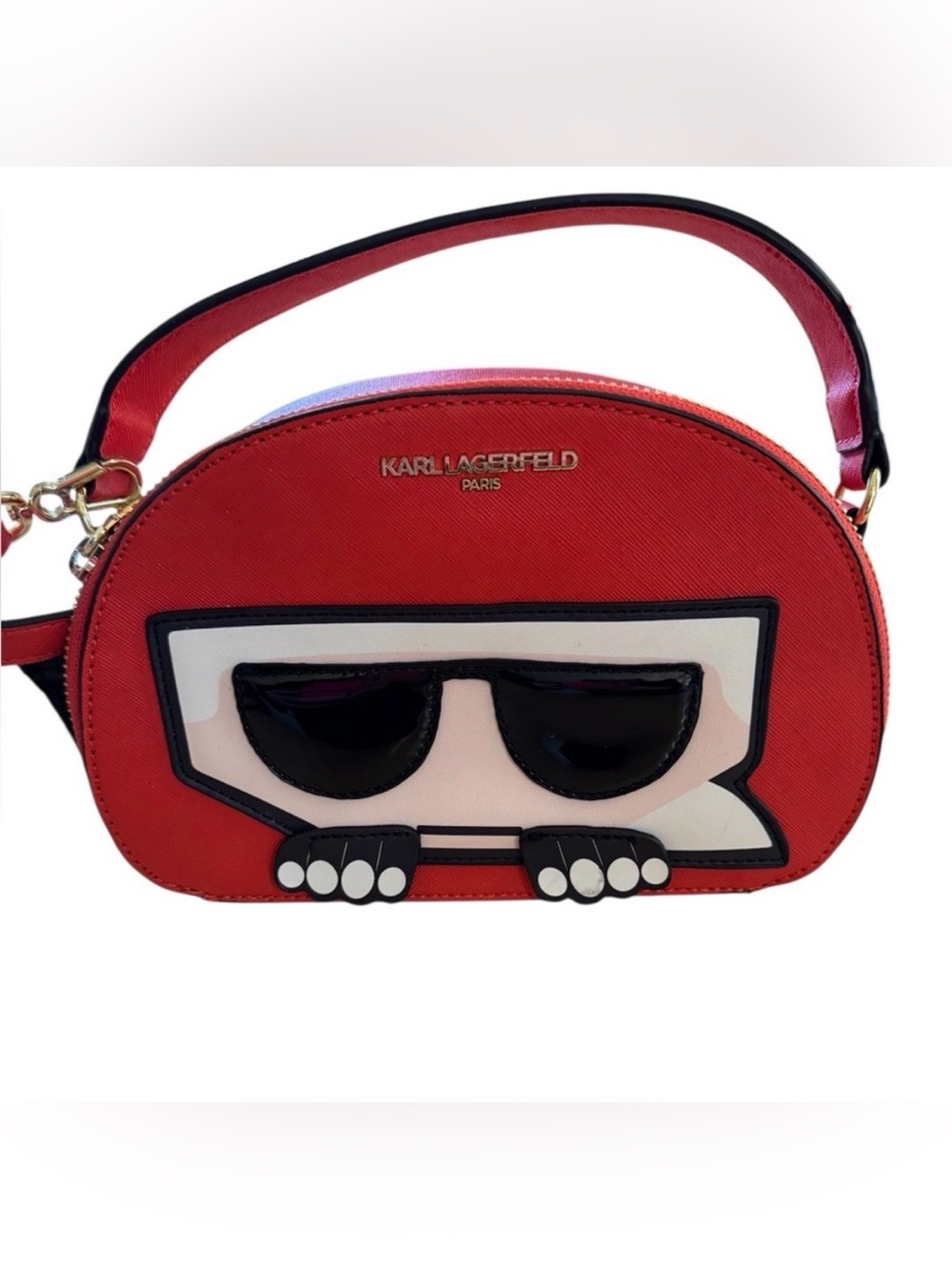 Karl Lagerfeld Orange Red Iconic Karl Face with Sunglasses Crossbody Bag